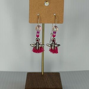 Pink Bee Dangle Earrings with tassels